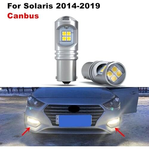 2pcs/lot 1156 P21W Ba15s Canbus White LED DRL For Hyundai Solaris 2014-2019