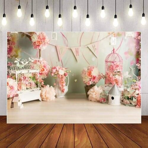 Mehofond 1st Birthday Photography Background Spring Rose Flower Floral Newborn Baby Child Birthday Decor Photo Studio Backdrop