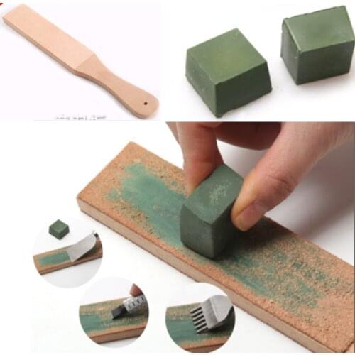 Leather Sharpening Wood Handle Strop Tool Double Sided Polish Compound DIY