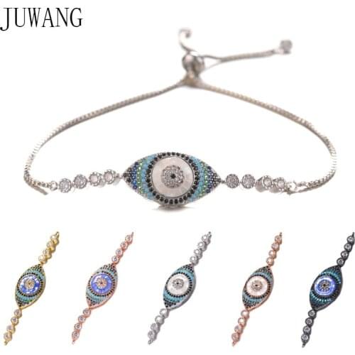 JUWANG 2020 New Women Link Bracelets Cubic Zirconia Pave Setting Evil Eye Charm Adjustable Chain Bracelet Jewelry For Gifts