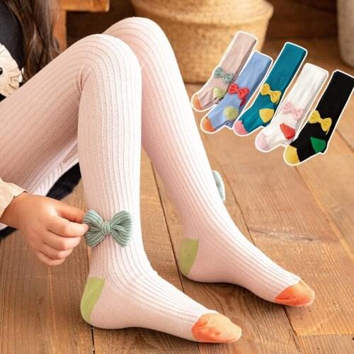 0-12 Yrs Children Spring Autumn Winter Bowknot Tights Cotton Baby Girls Pantyhose Kids Infant Knitted Collant Tights