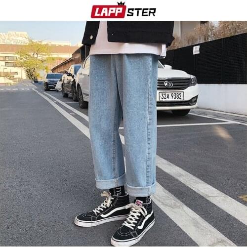 LAPPSTER Men Loose Baggy Blue Jeans 2020 Mens Casual Korean Fashions Harem Pants Male Oversized Black High Waisted Denim Pants