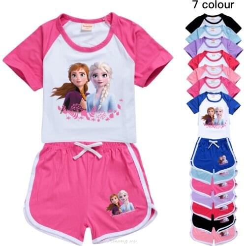 Summer Baby Boy Clothing Set Cartoon Frozen Elsa Girl Short Sleeve T Shirt+Pants 2 Pcs Suit Children Toddler Casual Clothes Set