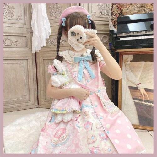 Sweet Kawaii Lolita Dress Frost Sugar Sweetheart Summer Pink Women Vintage Victorian Gothic Princess Tea Party Dress OP Dress