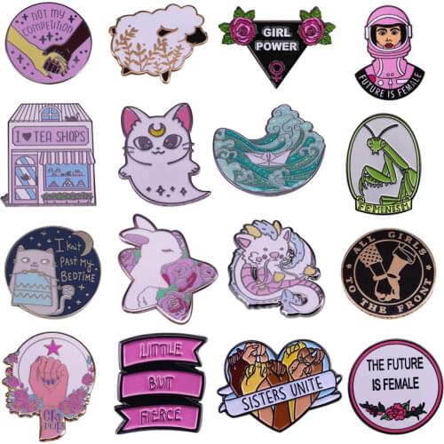 AD852 Fashion Cartoon Cat Sheep Rabbit Enamel Pin and Brooch Backpack Clothes Badge White Dragon Tie Pins Charm Jewelry