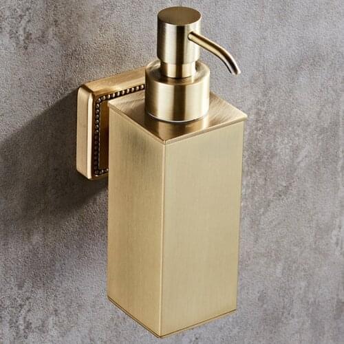 Solid Brass Brushed gold soap dispenser wall mounted hand wash dispenser for bathroom liquid soap dispenser
