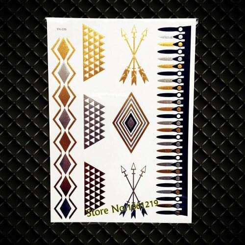 New Gold Henna Gem Design Tattoo Flash Silver Temporary Tattoo Body Art Arm Sleeve Tatoo Arrows Bracelet Makeup Tips GYH-039