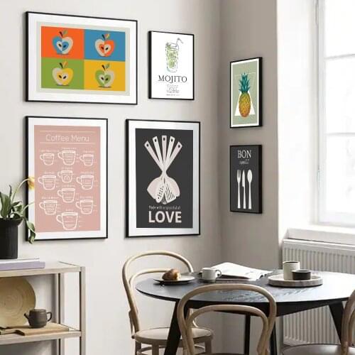 Pineapple Knife and Fork Water Cup Canvas Painting Wall Art Nordic Posters and Prints Wall Pictures for Living Room Decoration