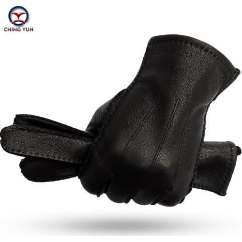 2020 New hand-stitched deerskin gloves men warm soft mens black gloves 70% wool lining warm in autumn and winter man mitten