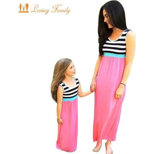 Sleeveless Striped Mother Daughter Dresses Family Look Mommy And Me Clothes Mom Mum Baby Dress Women And Girls Matching Outfits
