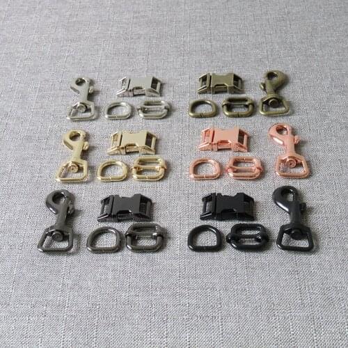 50 sets 15mm Heavy metal D ring belt straps slider side release buckle spring snap hook for dog collar leash harness accessories