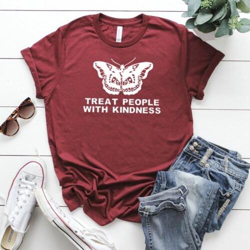 Treat People Whit Kindness Shirt Butterfly Shirt Unisex Vintage Harajuku Tees Woman Graphic T Shirts Summer Short Sleeve Shirt
