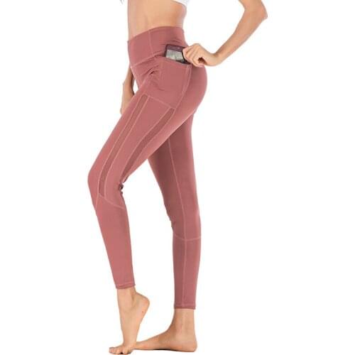 Pocket Solid Sport Yoga Pants High Waist Mesh Sport Leggings Fitness Women Yoga Leggings Training Running Pants Sportswear Women