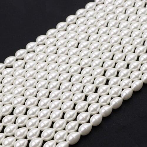 Waterdrop Glass Pearl Spacer Loose Beads for Jewelry Making DIY Necklace Bracelet Faux Pearls Accessories Gifts Findings 15" B8