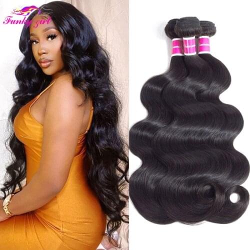 Funky Girl Peruvian Body Wave Hair Weave Bundles Deals Natural Color Human Hair Bundle Non-Remy Hair Extensions 1/3/4 pcs