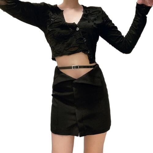 2021 sexy mini black skirt Women belt spring summer elegant short a-line skirt Female vintage high waist office lady suit skirt