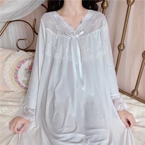 Women Lolita Night Dress Sleepwear Victorian Vintage Nightgowns White Tulle Lace Peignoir Princess Kawaii Nightwear Lounge Wear