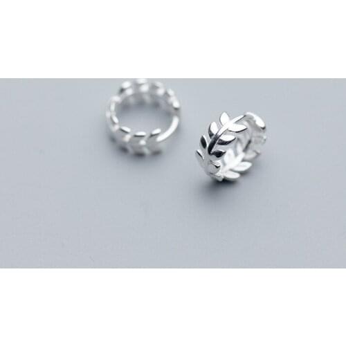 925 Sterling Silver Korean Fashion Hoop Earrings for Women Leaf Cute Korean Earrings Fine Jewelry Women Gift