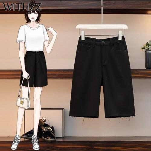 WITHZZ Spring Summer Womens Loose Lovely Plus Size Straight Jeans Denim Shorts