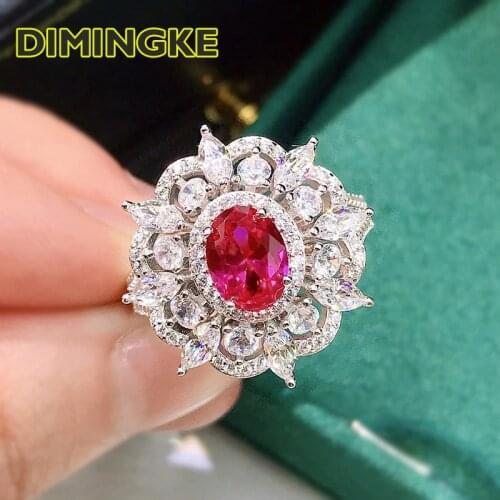 DIMINGKE Jewelry S925 Sterling Silver Vintage 5*7MM Sparkling Ruby Ring Temperament Woman Party Gift