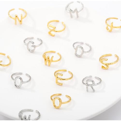 Gold Color A-Z Letter Metal Opening Ring For Women Initials Name Alphabet Part Finger Rings 2021 Personality Jewelry Accessories