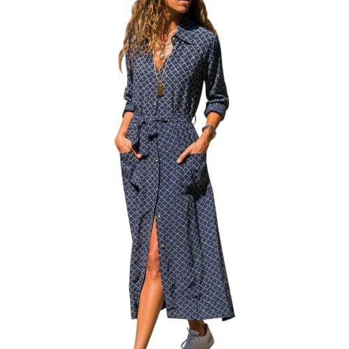 Bohemian Vintage Chiffon Dresses Women Long Sleeve Turn-down Collar Pocket Plaid Print Shirt Dress Casual Lace-up Boho Sundress