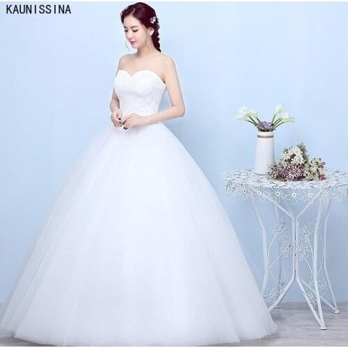KAUNISSINA Cheap Wedding Dresses for Bride Women Strapless Sweetheart Vestidos De Novia Long Ball Gown Simple White Bridal Dress