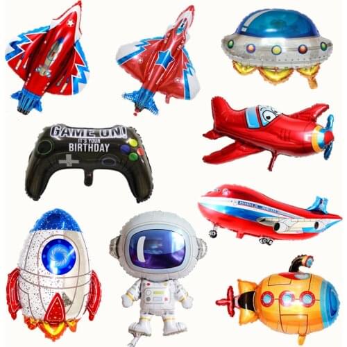 1 Piece of UFO Submarine Airplane Rocket Astronaut Space Aluminum Foil Balloon Iarge Game Handle Childrens Toy Gift