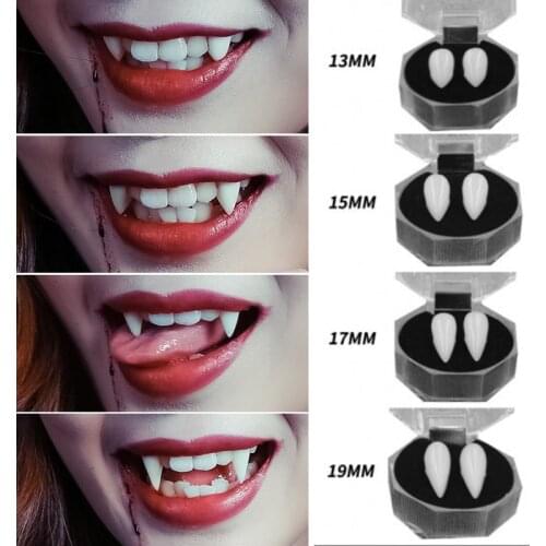 2Pcs Halloween Vampire Teeth Fangs Toys Safe Resin Box Packed Fangs Dentures Teeth Cosplay Party Props Decoration Kid Adult Toys