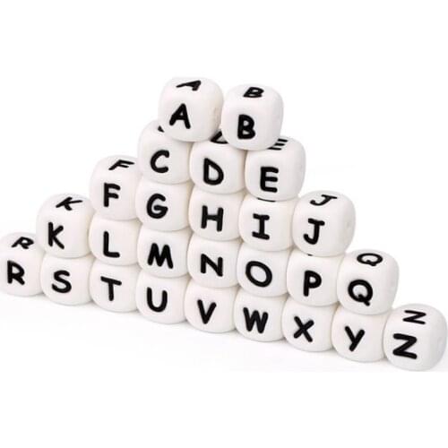 50pcs Alphabets Letter Food Grade Chewing Silicone Letter Beads 12mm For Teething Necklace In 26 Letters BPA Free Baby Teether
