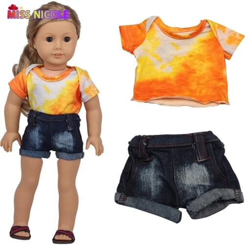 43 Cm Doll Accessories New Baby Born Doll Clothes Jean Colorful Shirt Black Short Dolls Set For Girls Gift