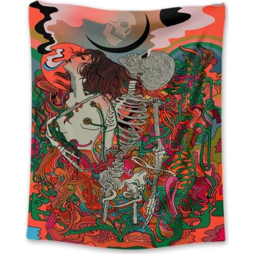 Bohemian skull women tapestry psychedelic flower moon wall hanging carpet polyester fabric wall cloth