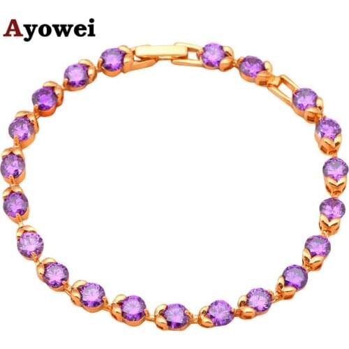 Elegant bracelet Purple crystal Zircon charm Bracelets Gold color Health Nickel & Lead free Fashion jewelry TB501A