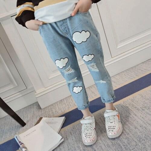 Girls pants spring and autumn 2020 new girl fashion hole jeans big children Korean loose casual trousers