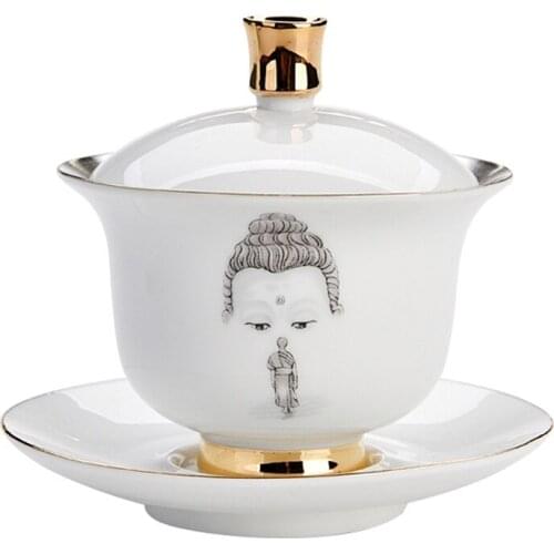 Buddha gai wan 999 Silver tea set Bone China gaiwan tea porcelain pot set for travel Beautiful and easy kettle