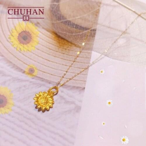 CHUHAN 999 Pure Gold Sunflower Pendant 3D Hard Gold 18K Gold AU750 Necklace Female Fine Gift Real Gold Jewelry Factory Wholesale