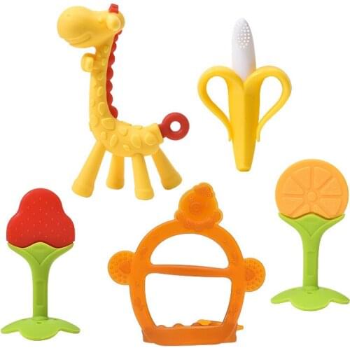 Baby Teether Toys Toddle Safe Baby Silicone Teething Ring BPA Free Banana Teethers For Teeth Infant Pacifier Chains Accessories