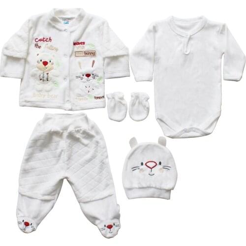 Catch Leaves Velvet 5 Piece Baby Suit-White
