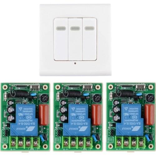 220V Remote Switch 30A Relay 3PCS Receiver Wall Panel Transmitter Wireless Light Lamp LED Pump Power Switch Learning Code 315Mhz
