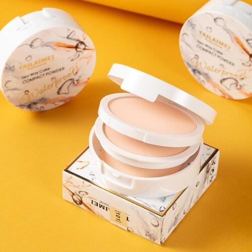 Double-layer Powder Cake Face Foundation Brightening Pearl Powder Setting Powder Silky Natural Lasting Makeup Cosmetics TSLM1