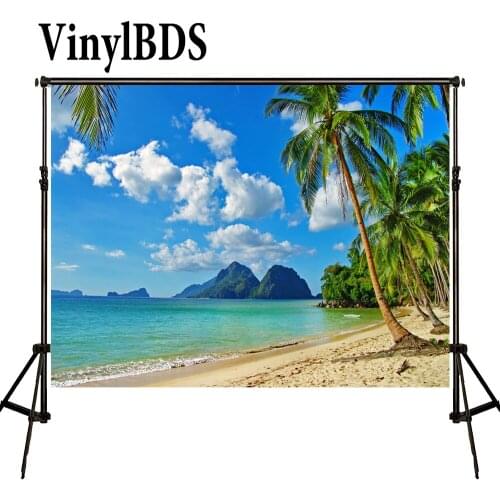 VinylBDS 8x8ft Summer Sea Beach Backdrops Scenic Backdrop Palm Tree Wedding Background Blue Sky White Cloud Photo for Studio