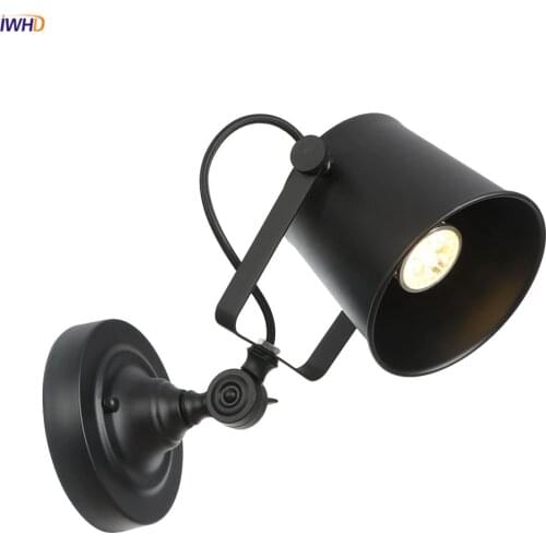IWHD Black Metal Vintage Wall Lamp Bedroom Bar Porch Mirror Stair Light Loft Decor Retro Industrial Wall Lights Fixtures LED