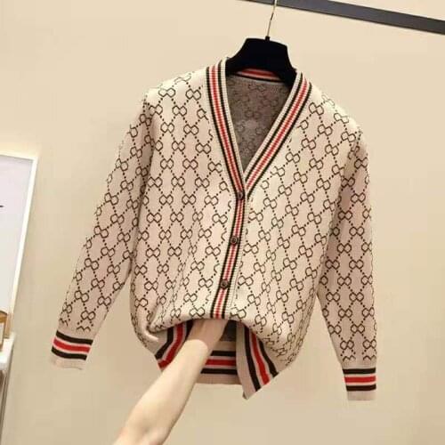 2020 new loose V-neck long-sleeved sweater womens cardigan jacket with woolen clothes womens cardigan