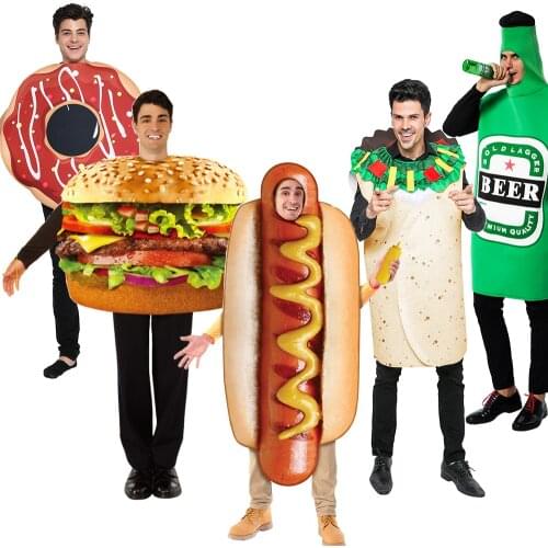 Adult Hamburger Costume Hot Dog Purim Costume Pizza Costume 2021 Lobster Cosplay Bacon Men Carnival Costumes Banana