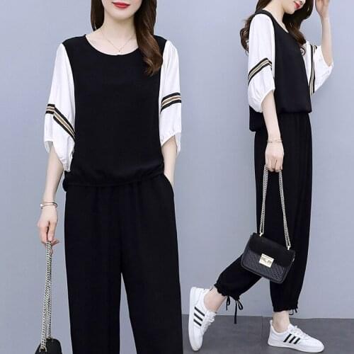 Large Size Summer New Loose Casual Pants Fashion Suit Temperament Two Piece Set Ensemble Femme Survetement Costumes For Women