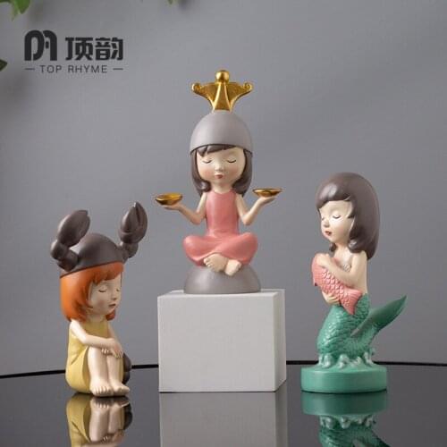 Creative lovely girl mermaid Statue Resin sculpture Crafts Simple Living Room Ornaments Home Office Store Decors Decorations