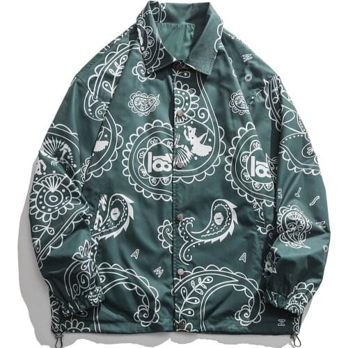 Jackets Men Cashew Flowers Print Double-Sided Wearable Parkas Harajuku Casual Streetwear Fashion Varsity Jacket Unisex