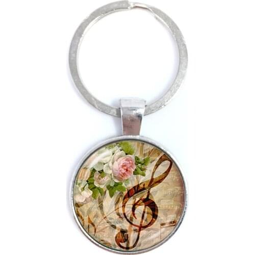 Hot Sell Music Art Piano Time Gem Keychain Alloy Glass Pendant Fashion Creative Men Women Bag Key Holder Souvenirs Gift