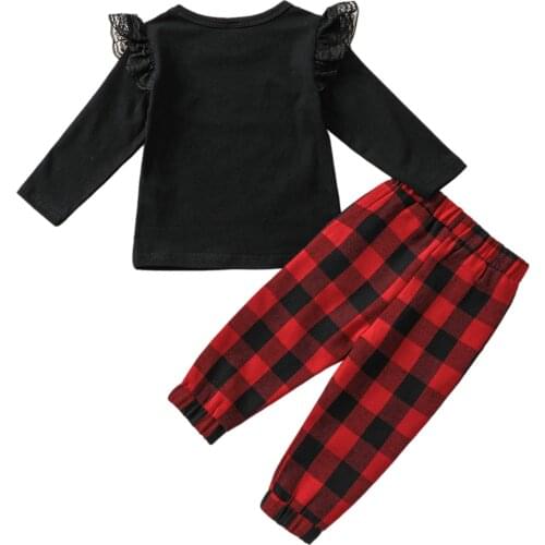 Ma&Baby 6M-4Y Christmas Toddler Baby Kid Girls Clothes Ruffles T shirt Tops Red Plaid Pants Outfits Xmas Clothing DD40