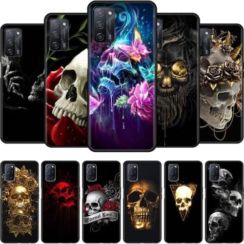 Fashion Retro Style Flower Skull Phone Case for Oppo A53 A9 2020 A52 A93 Find X2 Lite X3 Reno 3 4 Pro 5G Ace A55 A94 A74 Cover